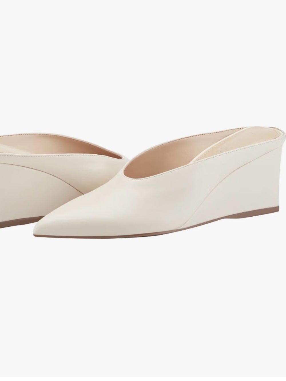 MARC FISHER “MALLEY” MULES: Women’s Leather Pointed Wedge - Cream
